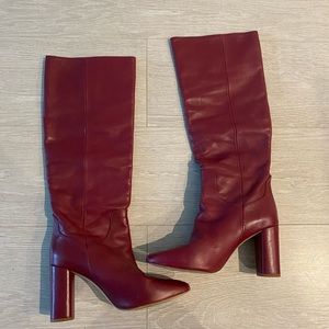 Zara burgundy knee lenght leather boots!